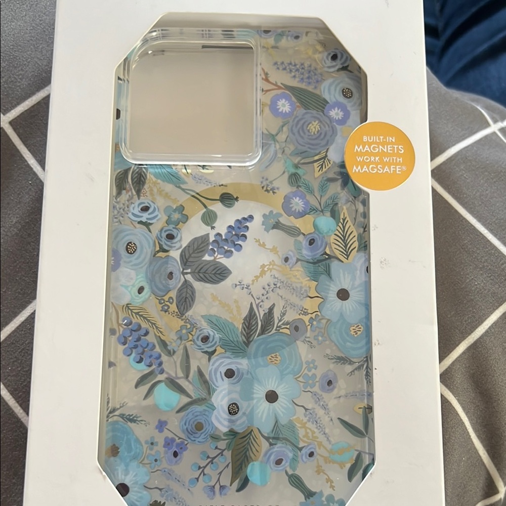 Blue and White Floral Phone Case with Camera Cutout